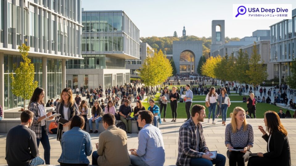 MIT大学は何が凄い？偏差値や著名な日本人について解説する記事のアイキャッチ画像。大学キャンパスの学びの雰囲気を表現したシーンです。