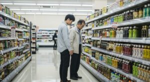 コカ・コーラが165品目を値上げする影響を探るための日本のスーパーマーケットの雰囲気を示す画像。