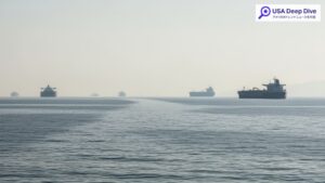 IEA・EIAが警鐘を鳴らすホルムズ海峡封鎖の影響を示す。海上に大きな影響を及ぼす空間が広がる様子を捉えています。