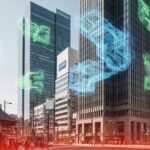 ファーウェイの半導体製造と米国の中国AI支配阻止戦略の現状を示す、現代日本の都市風景。技術の進展と規制の課題を抽象的に表現。