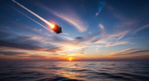 スペースXが第3世代スターシップの第12回飛行試験を実施しインド洋への着水に成功しました。宇宙探査の象徴的なシーンを描写した画像。
